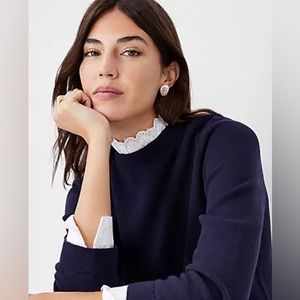 Ann Taylor eyelet trim sweater size XS navy color